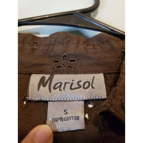 Marisol Womens Sz S Blouse Button Front Eyelet Lace Brown 100% Cotton Boho - Picture 5 of 5